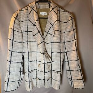 Giorgio Armani Vintage Tan Linen blazer with Black Stripes Size 4 European 38